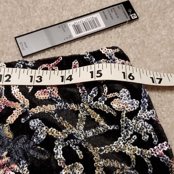 NWT Tahari Black Velvet Sequin Embroidered Knee Length Skirt Sz 10 Ornate Dressy - Picture 12 of 13